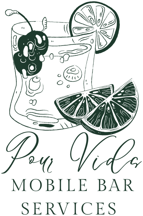 Pour Vida Mobile Bar Services logo: a hand-drawn cocktail with a cherry and lime wedges